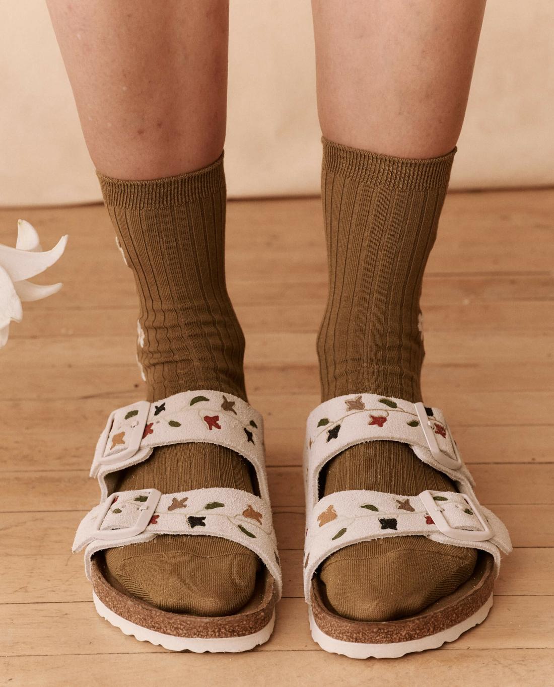 Shoes | Women The Great. The BIRKENSTOCK Arizona With Hand Painted Tooled Tulip. Antique Whi
