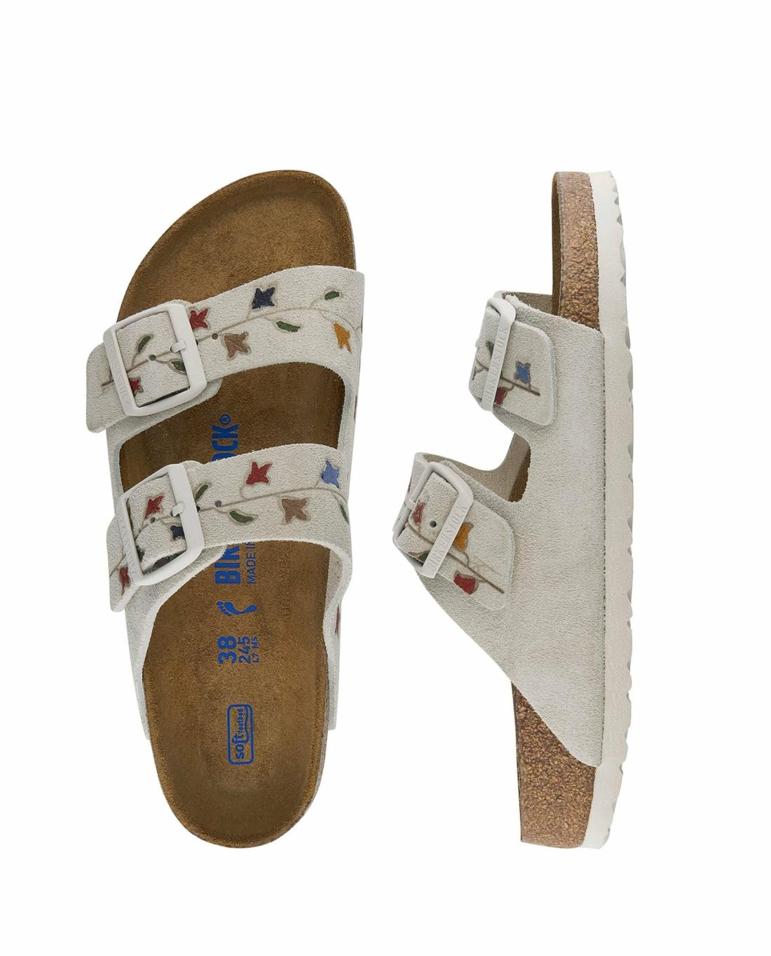 Shoes | Women The Great. The BIRKENSTOCK Arizona With Hand Painted Tooled Tulip. Antique Whi