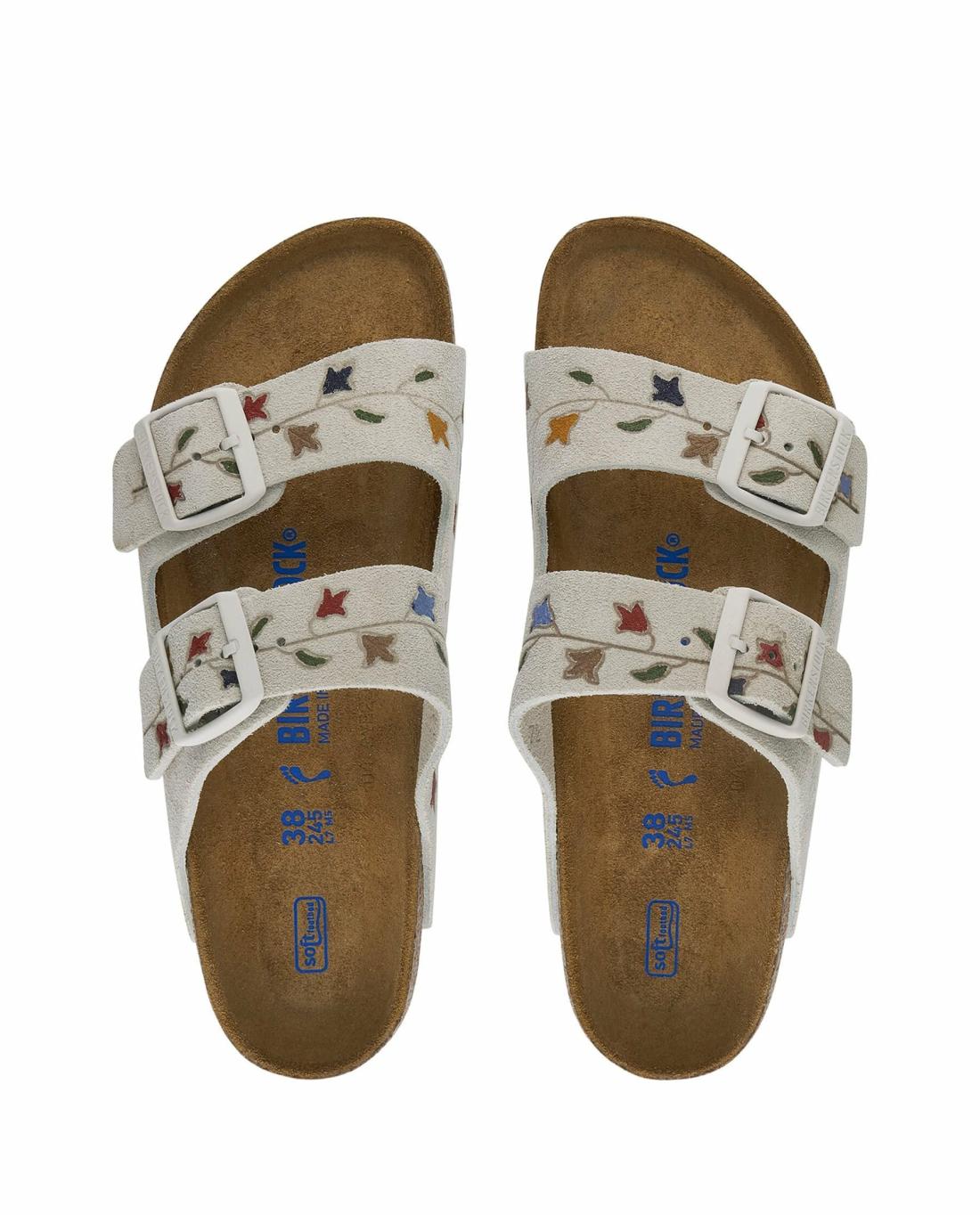 Shoes | Women The Great. The BIRKENSTOCK Arizona With Hand Painted Tooled Tulip. Antique Whi