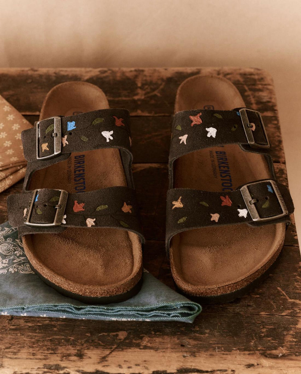 Shoes | Women The Great. The BIRKENSTOCK Arizona With Hand Painted Tooled Tulip. Velvet Gray