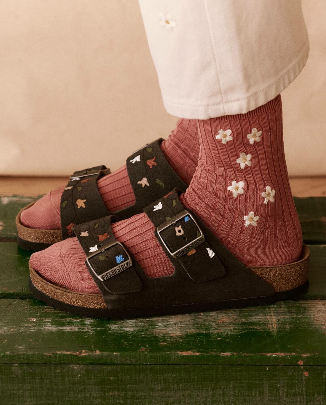 Shoes | Women The Great. The BIRKENSTOCK Arizona With Hand Painted Tooled Tulip. Velvet Gray