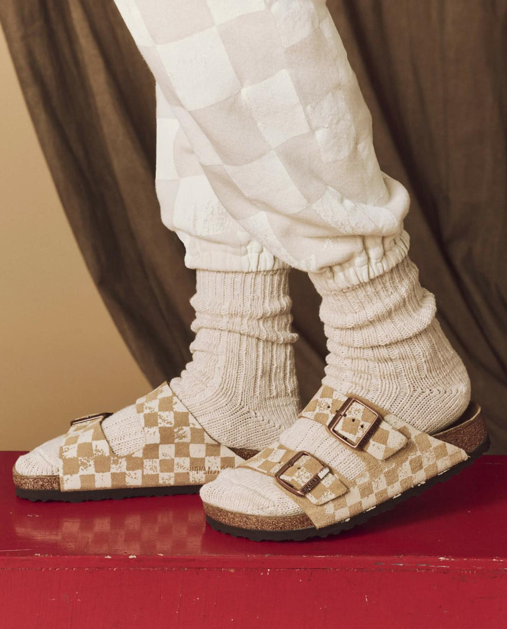 Shoes | Women The Great. The Hand Stamped BIRKENSTOCK Arizona. Latte With Cream Check