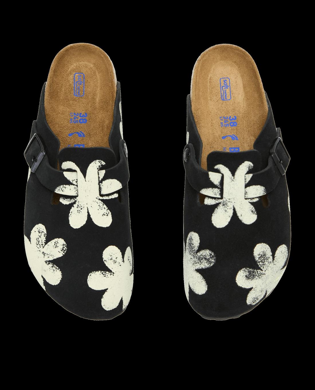 Shoes | Women The Great. The Hand Stamped BIRKENSTOCK Boston. Black With Cream Daisy