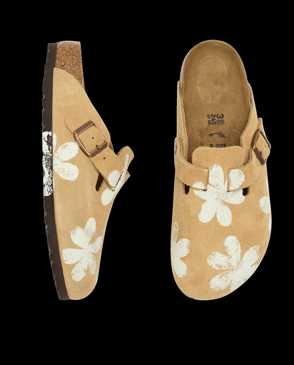Shoes | Women The Great. The Hand Stamped BIRKENSTOCK Boston. Latte With Cream Daisy