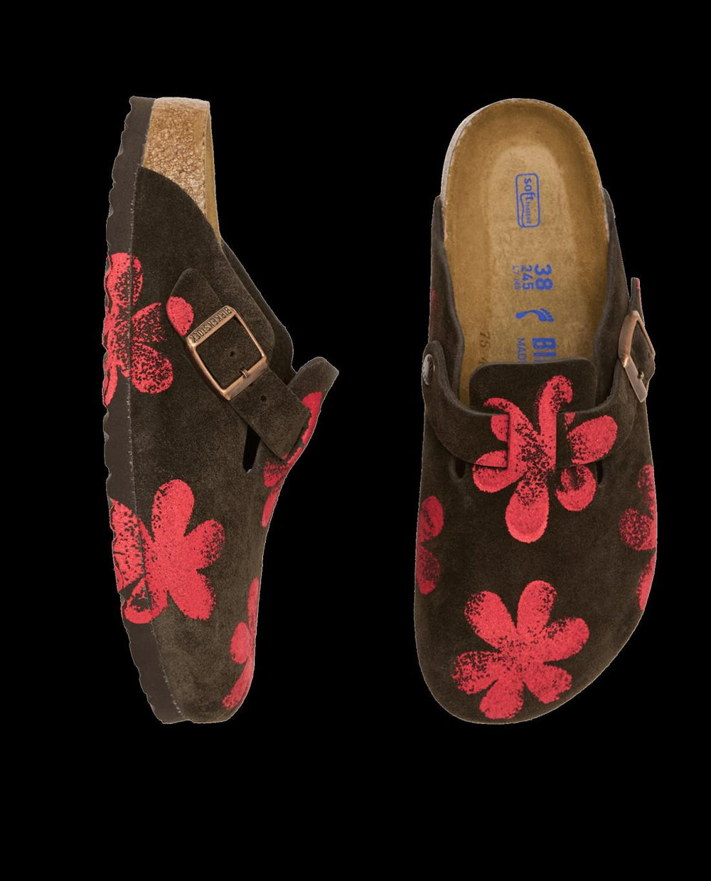Shoes | Women The Great. The Hand Stamped BIRKENSTOCK Boston. Mocha With Hot Red Daisy