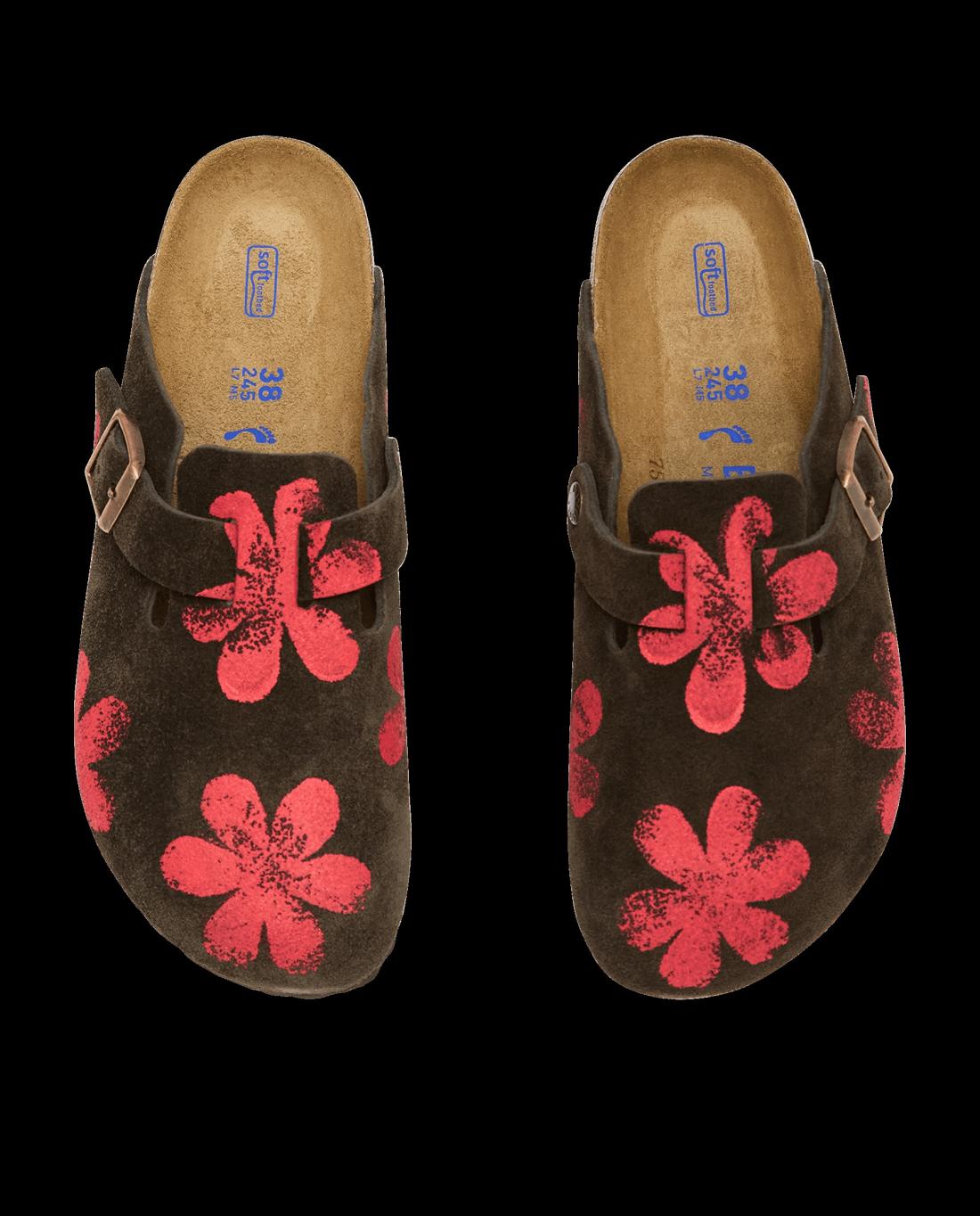 Shoes | Women The Great. The Hand Stamped BIRKENSTOCK Boston. Mocha With Hot Red Daisy
