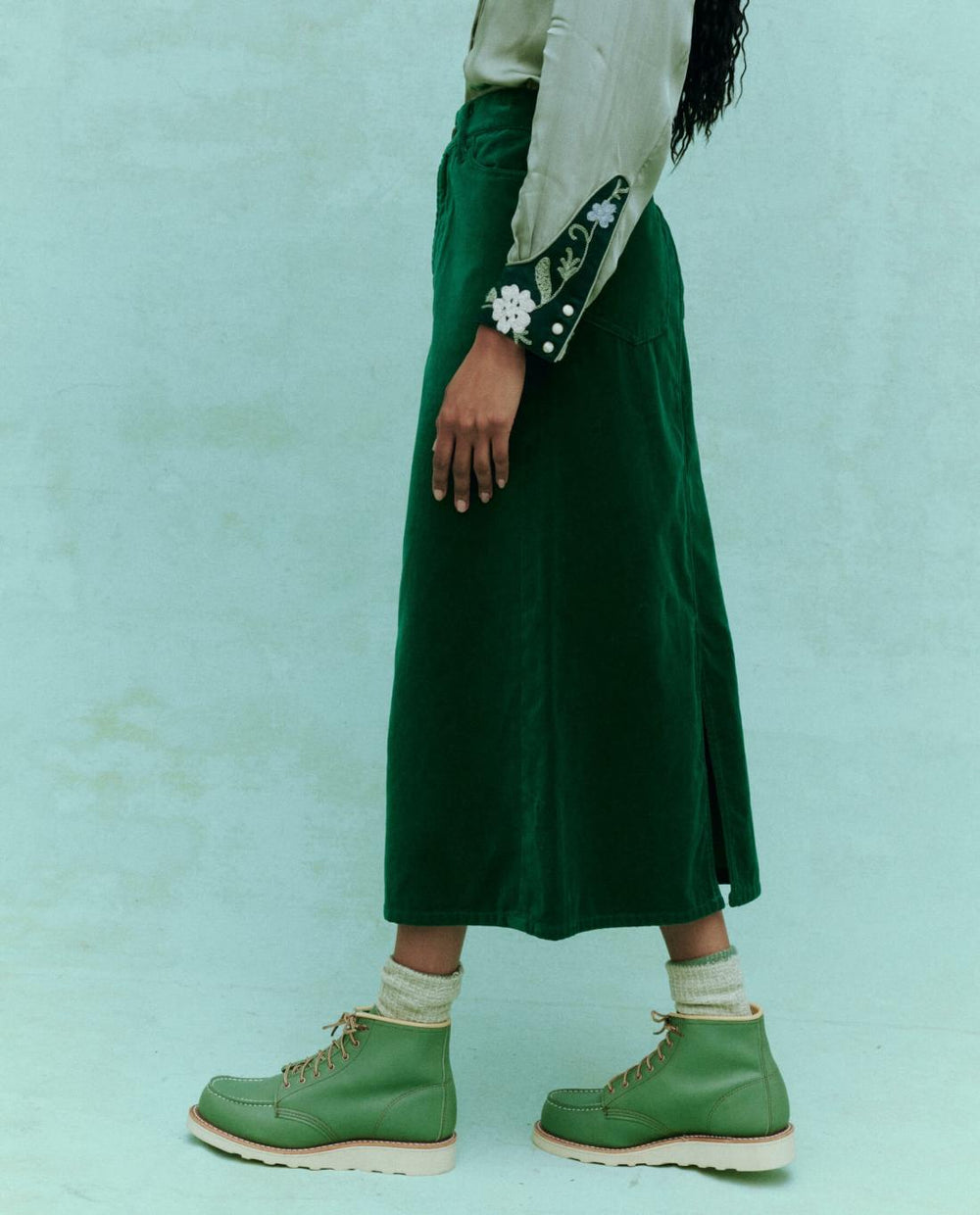 Skirts &amp; Shorts | Women The Great. The Velvet Column Skirt. Emerald