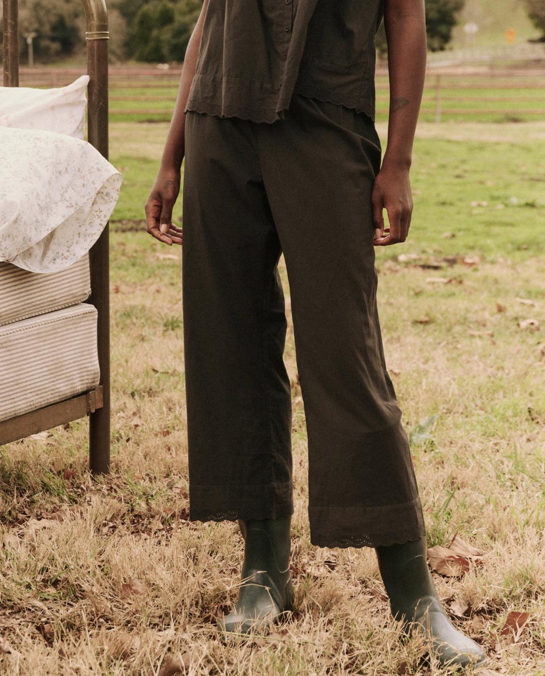 Sleep Bottoms | Women The Great. The Eyelet Easy Sleep Pant. Black