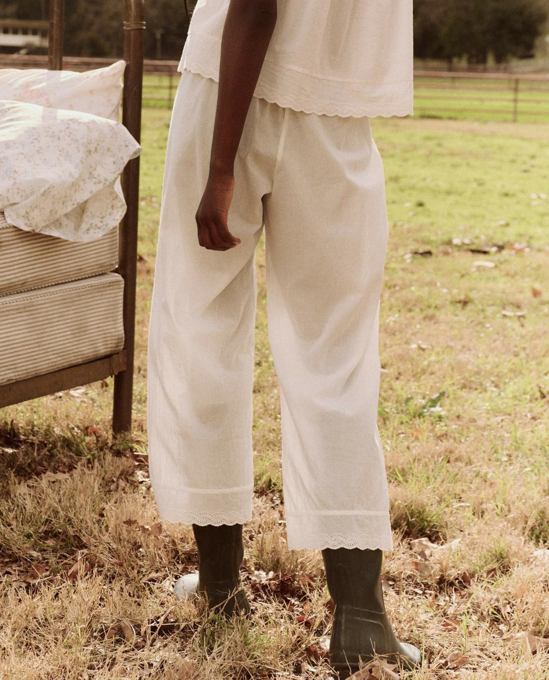 Sleep Bottoms | Women The Great. The Eyelet Easy Sleep Pant. True White