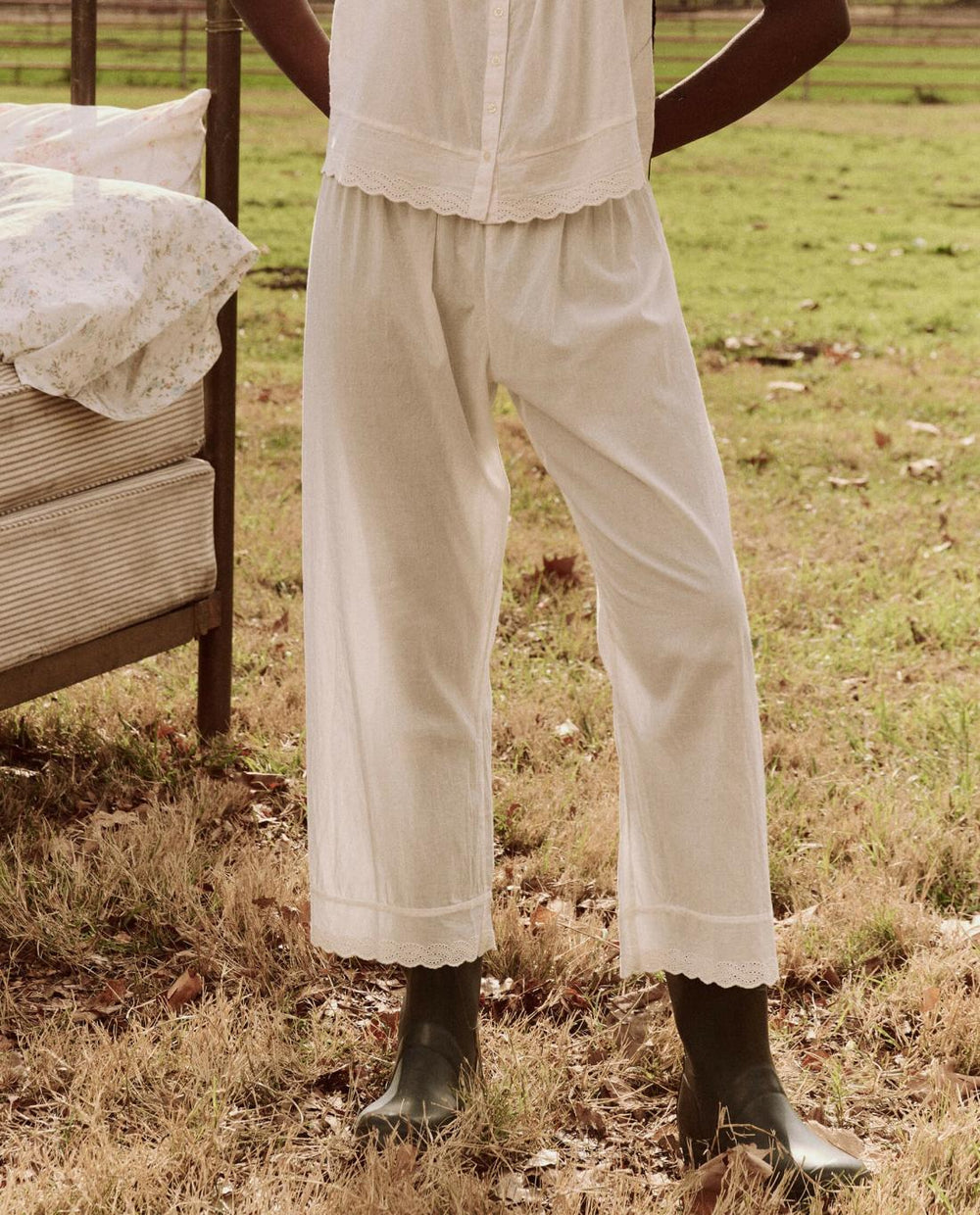 Sleep Bottoms | Women The Great. The Eyelet Easy Sleep Pant. True White