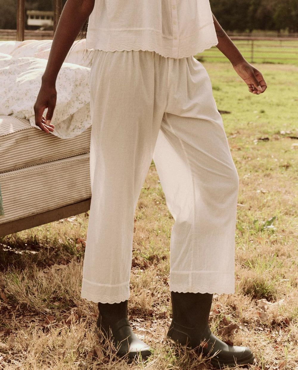 Sleep Bottoms | Women The Great. The Eyelet Easy Sleep Pant. True White