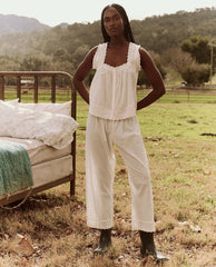 Sleep Bottoms | Women The Great. The Eyelet Easy Sleep Pant. True White