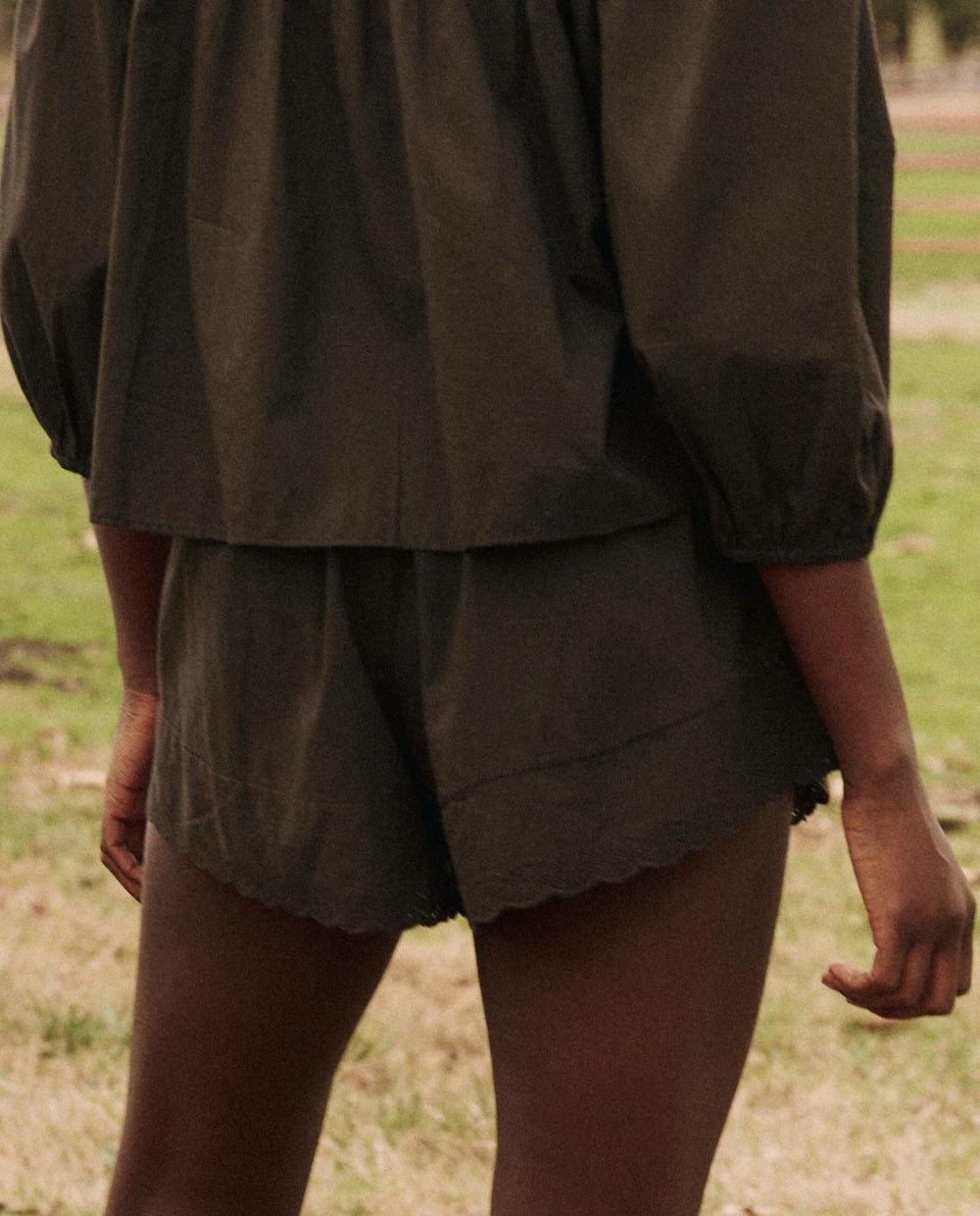 Sleep Bottoms | Women The Great. The Eyelet Tap Short. Black