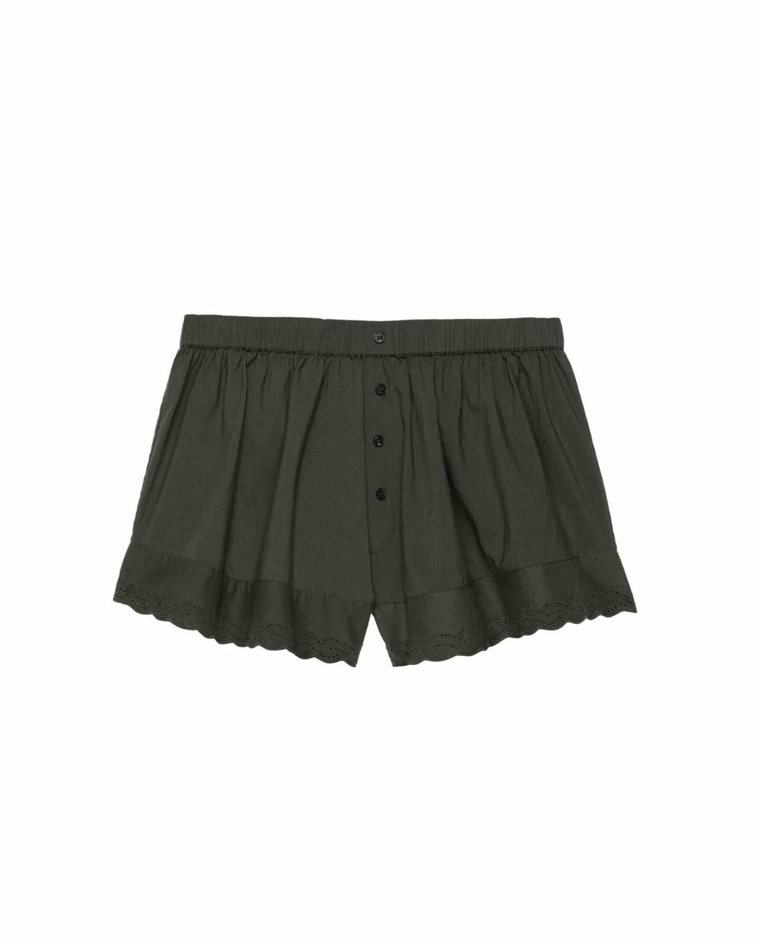 Sleep Bottoms | Women The Great. The Eyelet Tap Short. Black