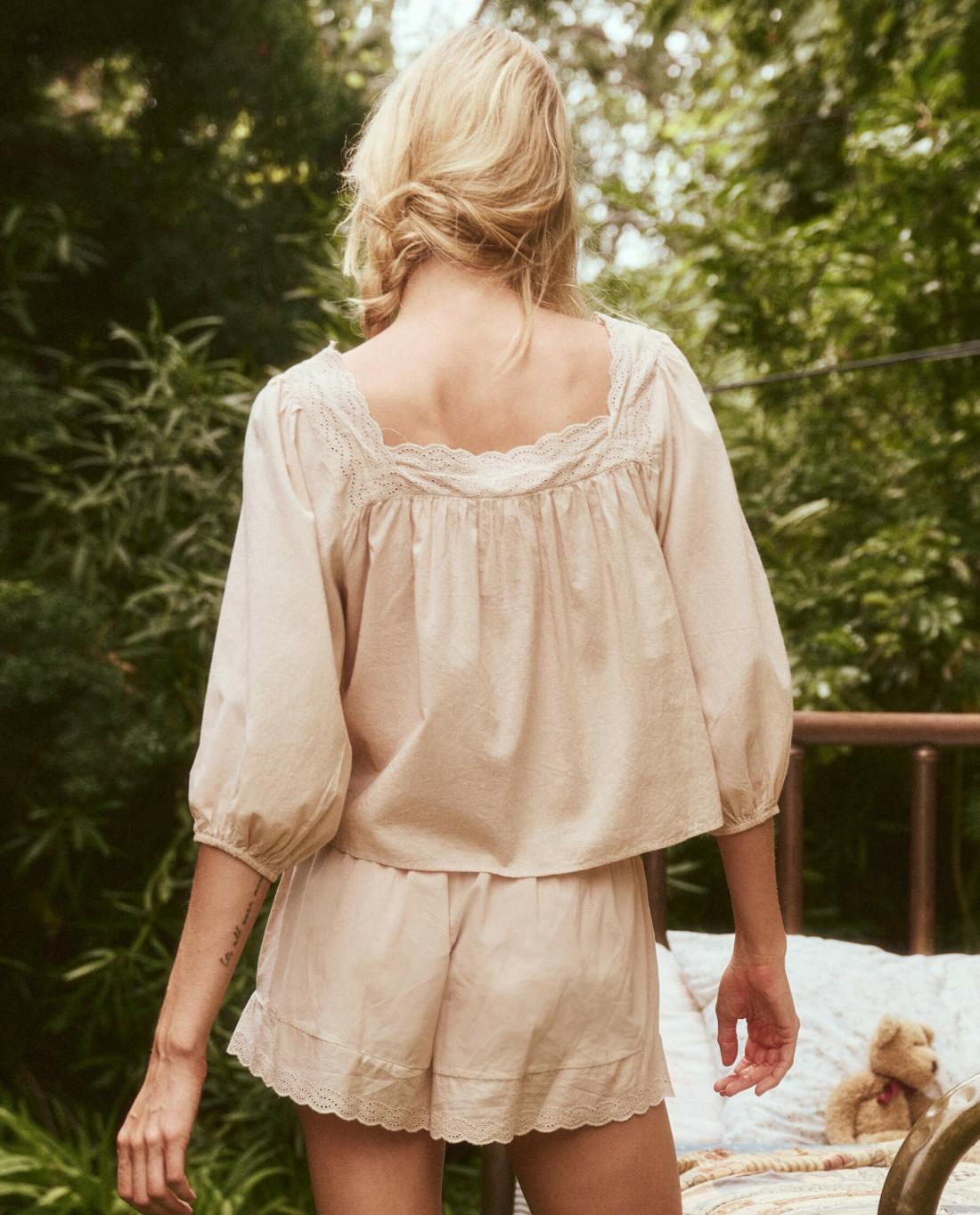 Sleep Bottoms | Women The Great. The Eyelet Tap Short. Soft Rosette