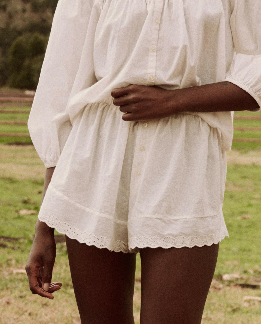 Sleep Bottoms | Women The Great. The Eyelet Tap Short. True White