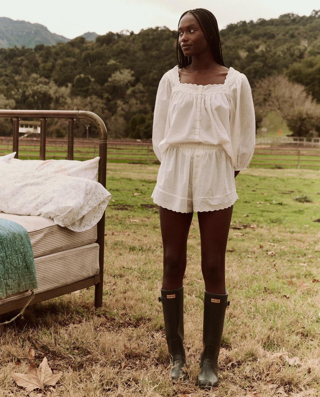 Sleep Bottoms | Women The Great. The Eyelet Tap Short. True White