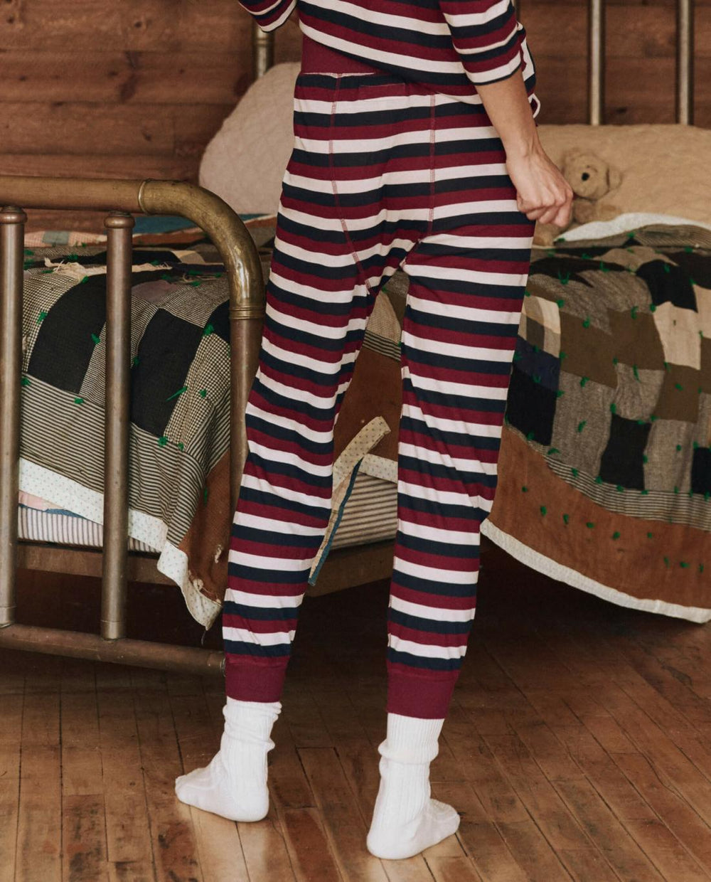 Sleep Bottoms | Women The Great. The Long John. Bordeaux Stripe