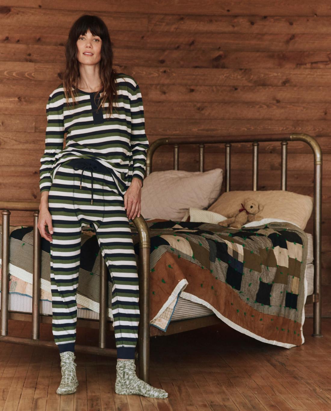 Sleep Bottoms | Women The Great. The Long John. Winter Pine Stripe
