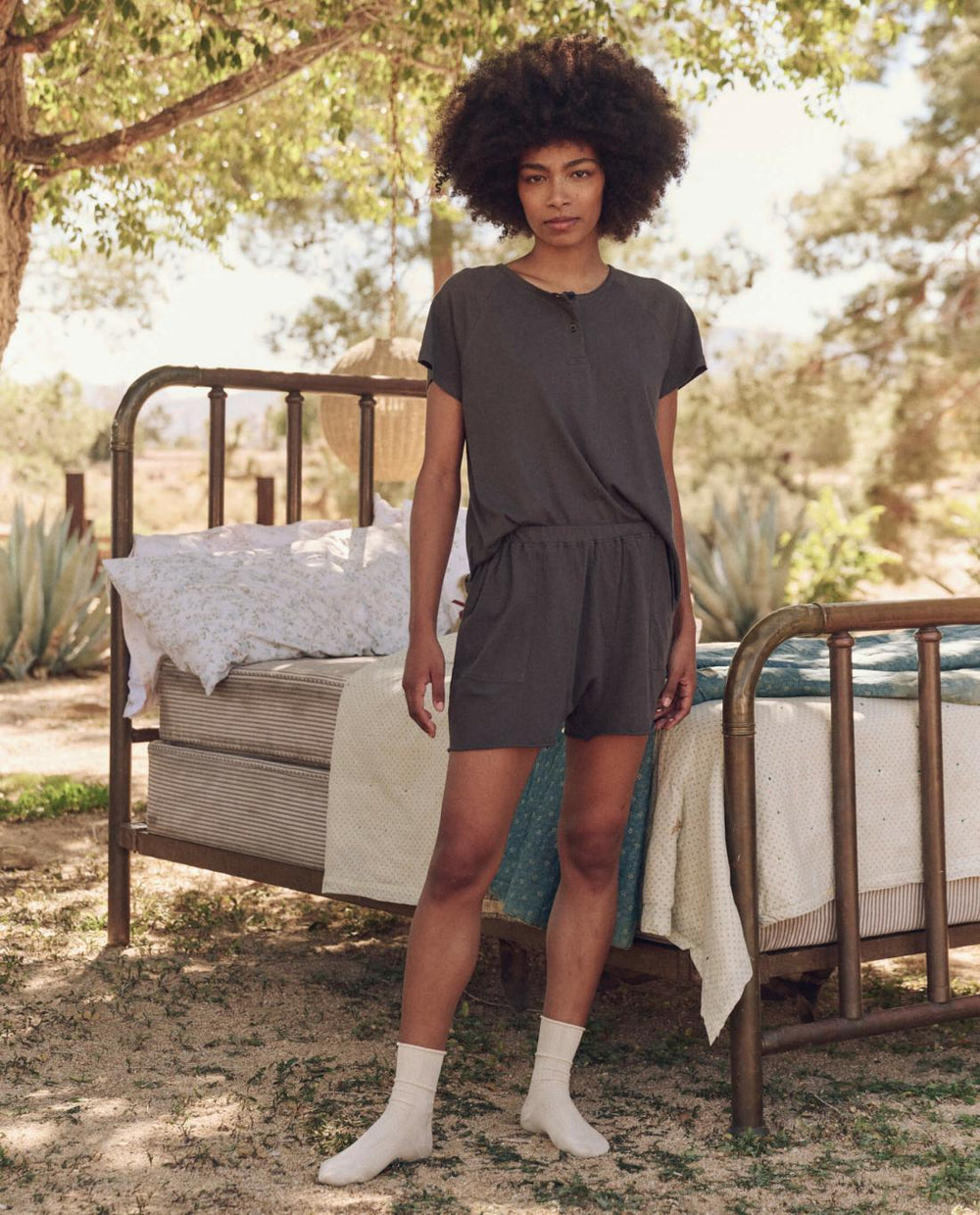Sleep Bottoms | Women The Great. The Lounge Short. Washed Black