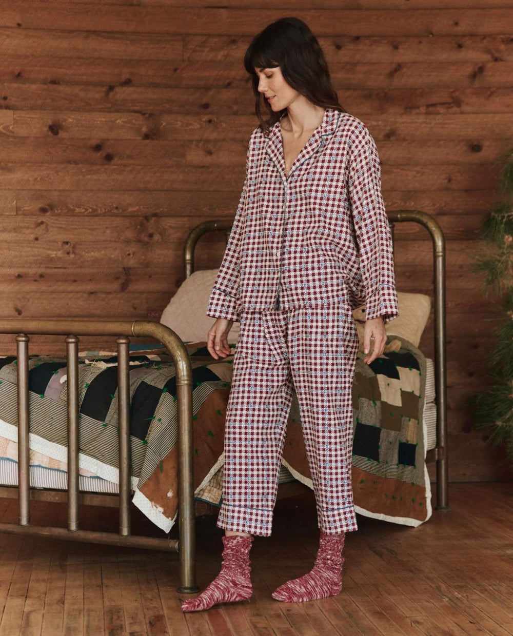 Sleep Bottoms | Women The Great. The Pajama Pant. Bordeaux Plaid