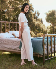 Sleep Bottoms | Women The Great. The Pointelle Easy Button Sleep Pant. White