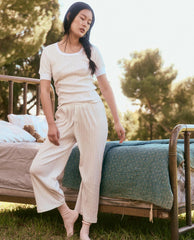 Sleep Bottoms | Women The Great. The Pointelle Easy Button Sleep Pant. White