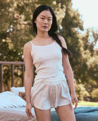 Sleep Bottoms | Women The Great. The Pointelle Tap Short. White