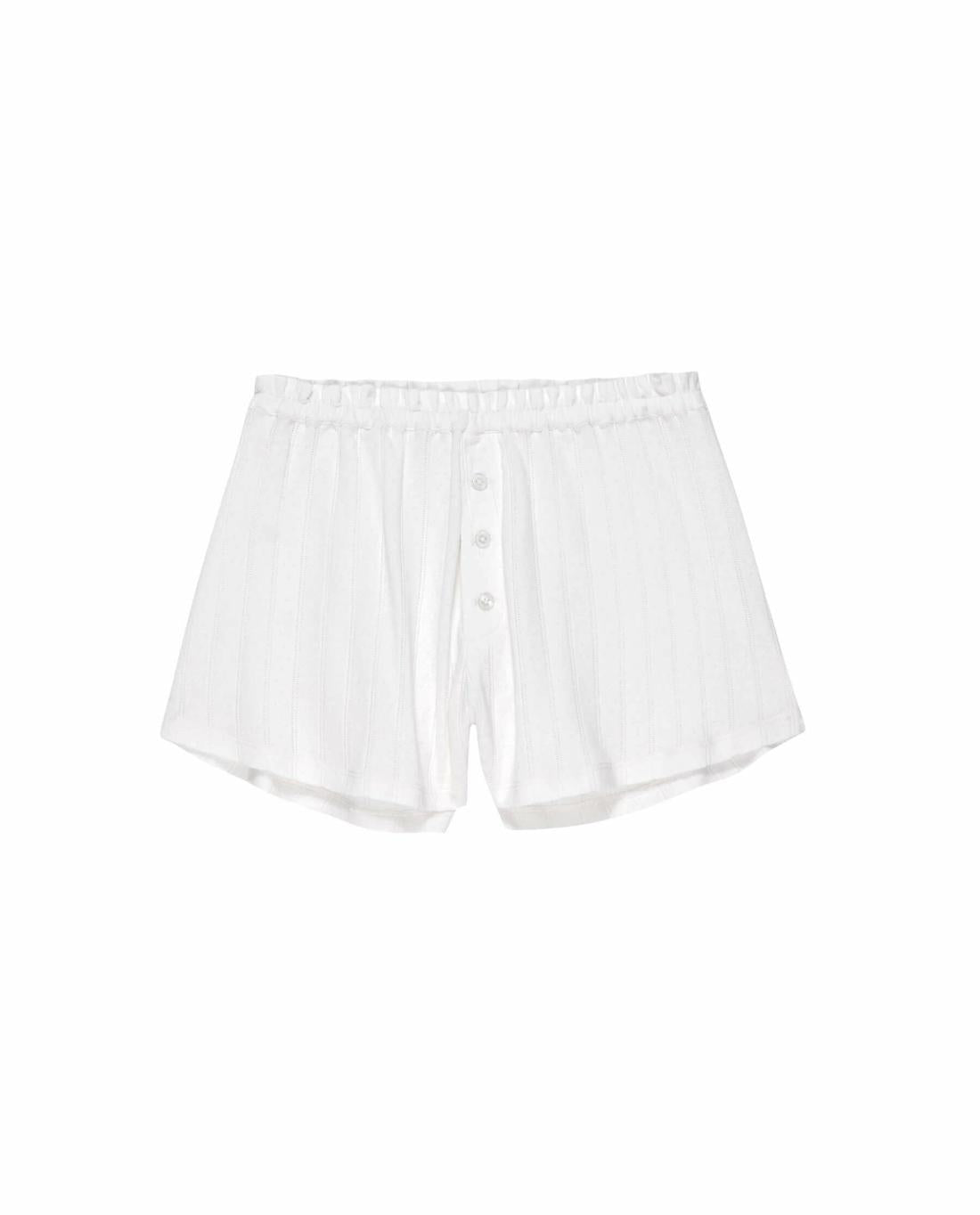 Sleep Bottoms | Women The Great. The Pointelle Tap Short. White