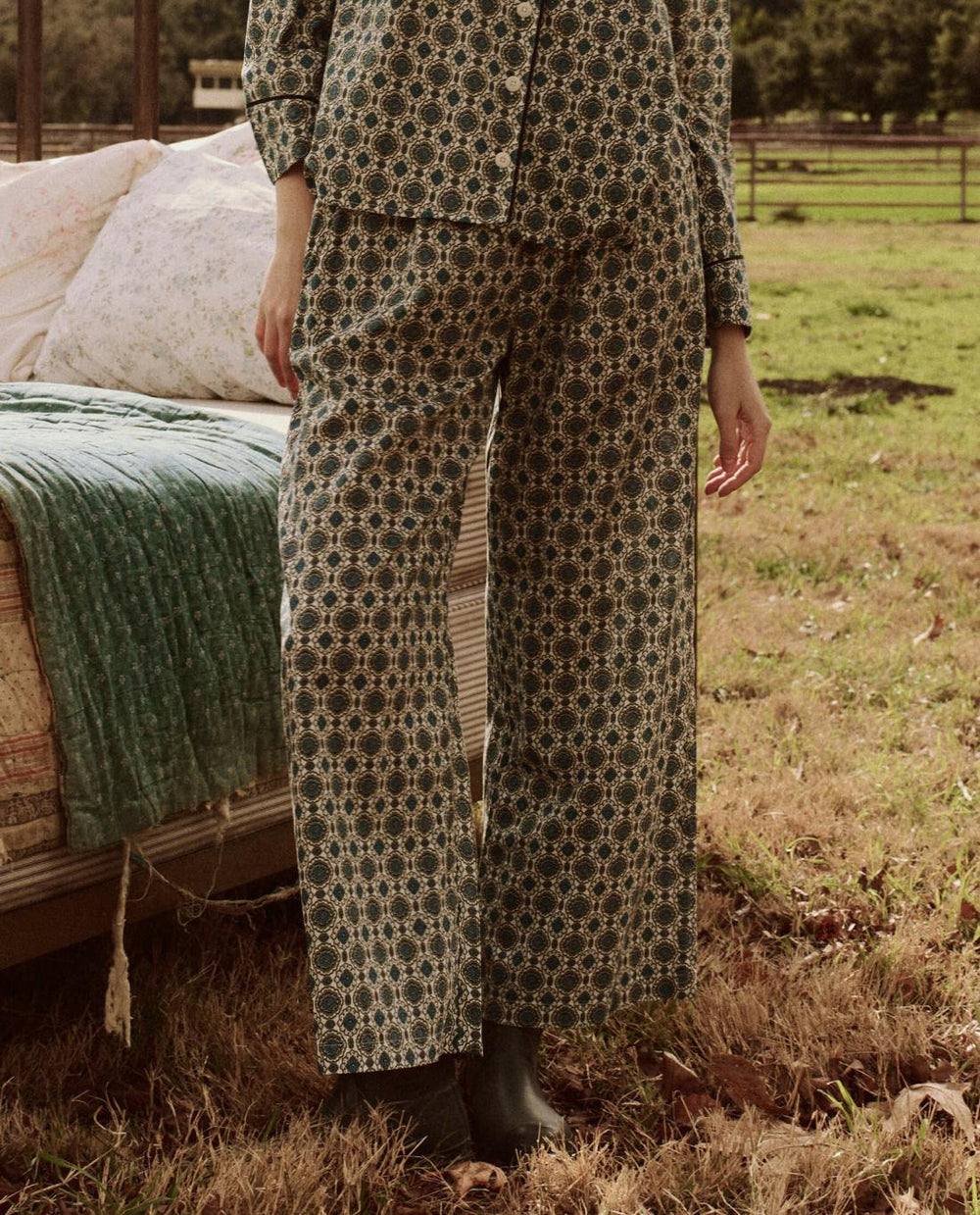 Sleep Bottoms | Women The Great. The Smocked Sleep Pant. Geo Medallion Print