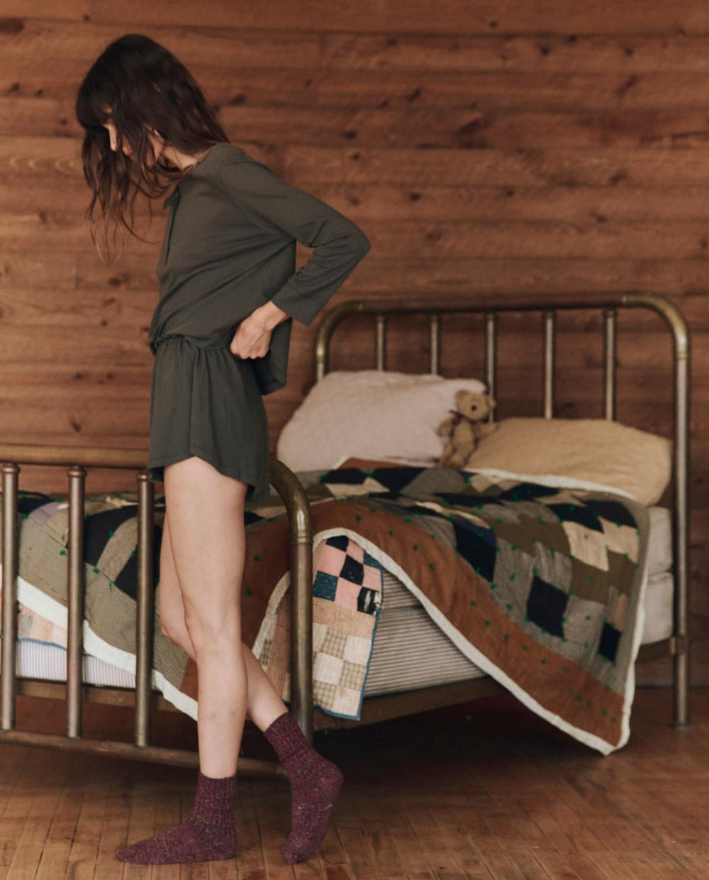 Sleep Bottoms | Women The Great. The Tap Short. Washed Black