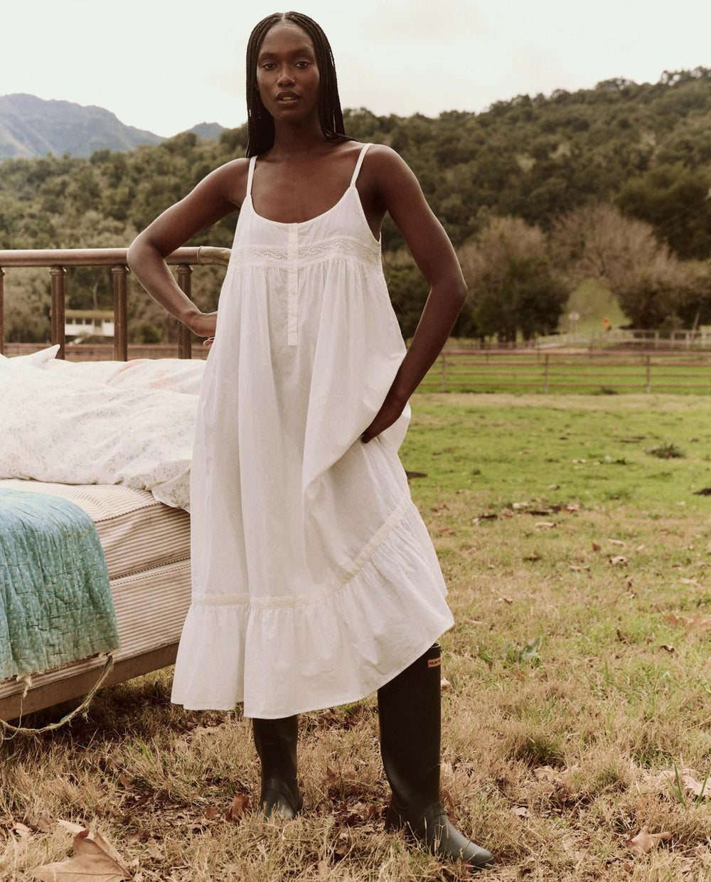 Sleep Dresses | Women The Great. The Eyelet Ruffle Tank Night Dress. True White