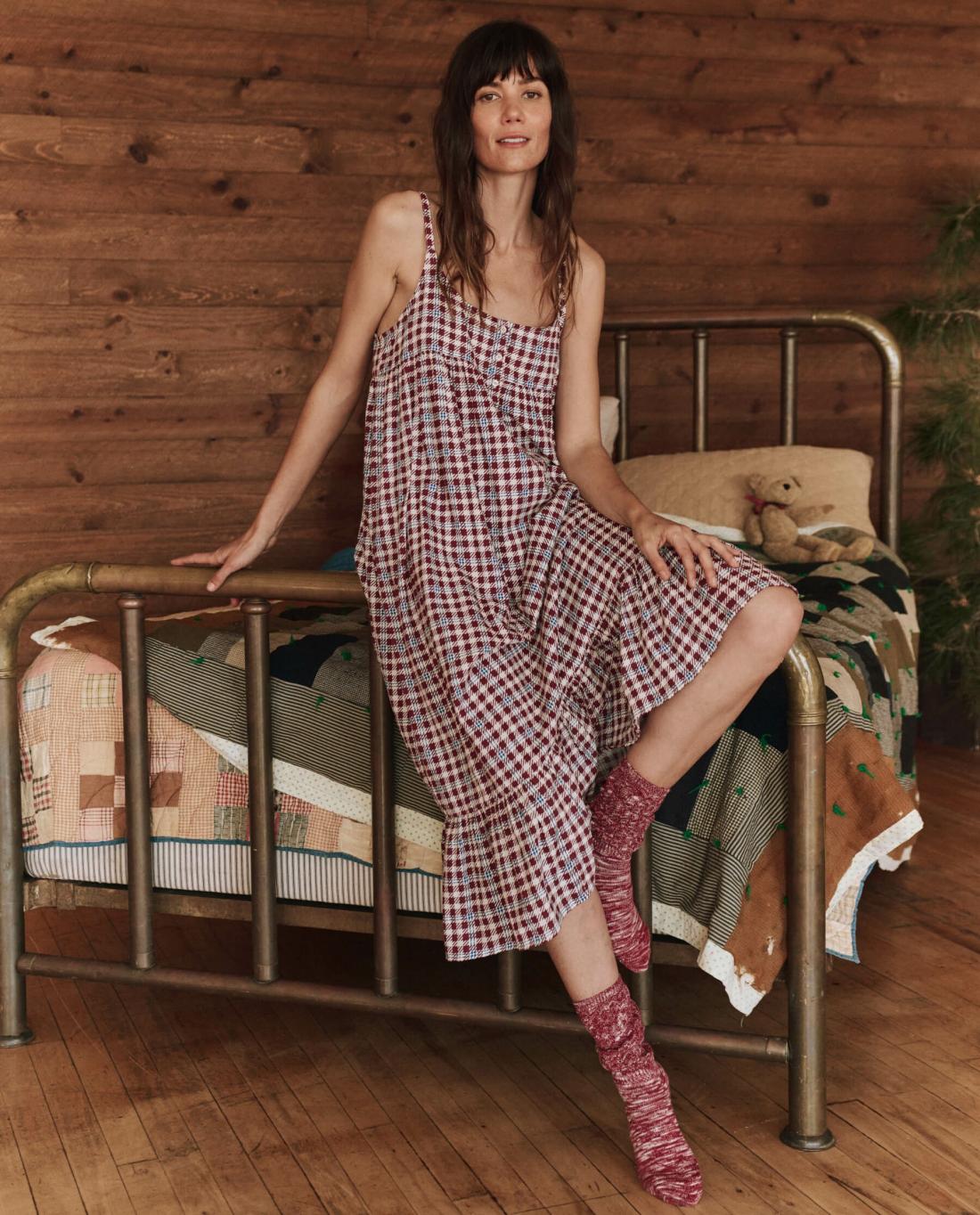 Sleep Dresses | Women The Great. The Ruffle Tank Night Dress. Bordeaux Plaid
