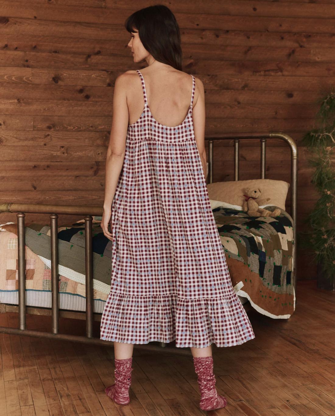 Sleep Dresses | Women The Great. The Ruffle Tank Night Dress. Bordeaux Plaid