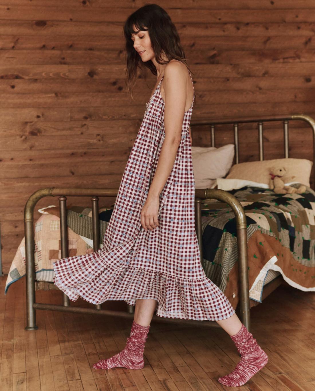 Sleep Dresses | Women The Great. The Ruffle Tank Night Dress. Bordeaux Plaid