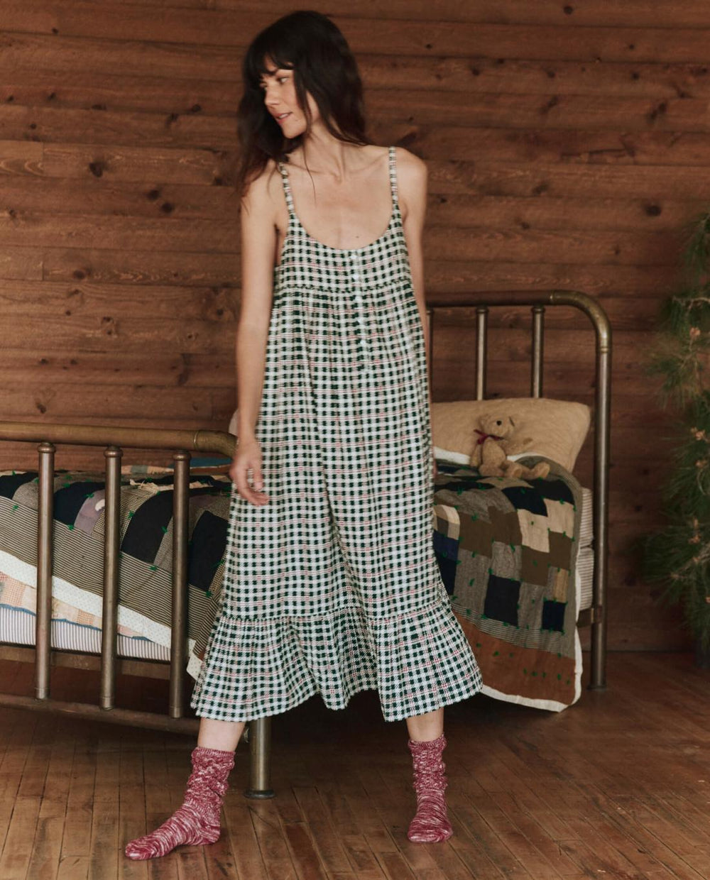 Sleep Dresses | Women The Great. The Ruffle Tank Night Dress. Winter Pine Plaid