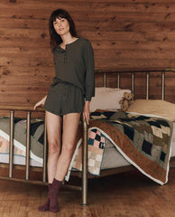 Sleep Tops | Women The Great. The Crop Sleep Henley. Washed Black