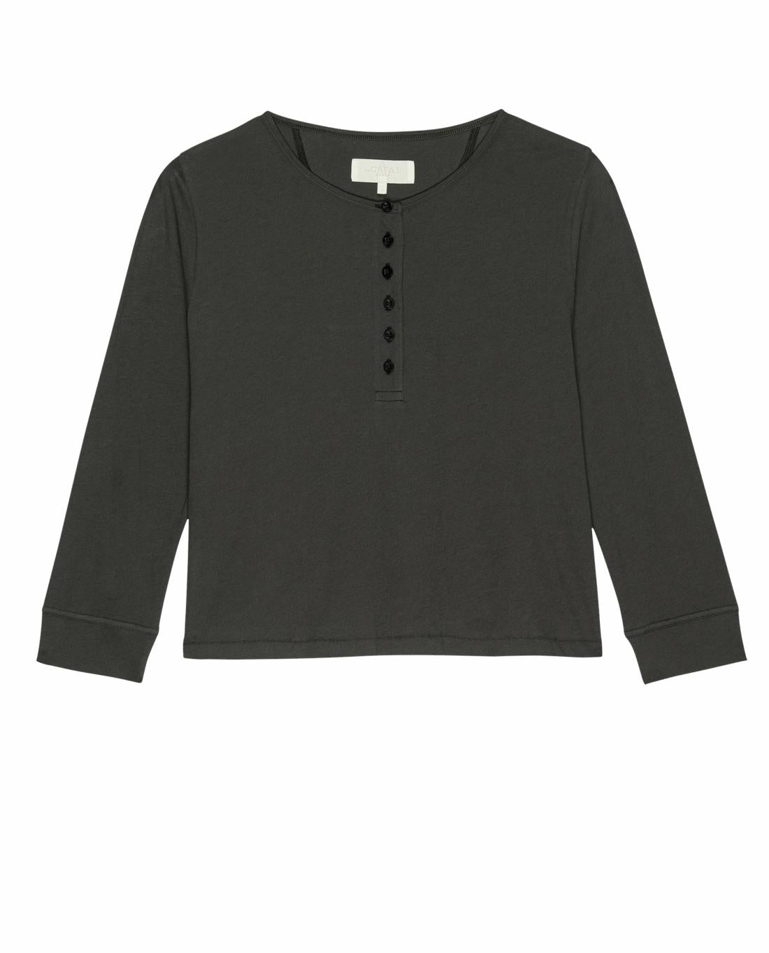 Sleep Tops | Women The Great. The Crop Sleep Henley. Washed Black