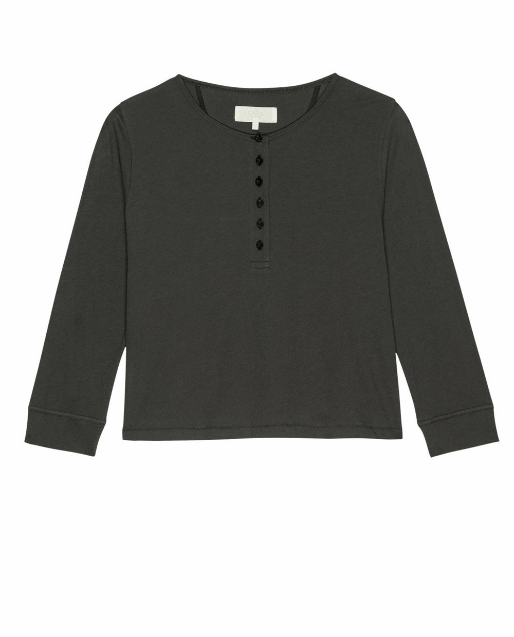 Sleep Tops | Women The Great. The Crop Sleep Henley. Washed Black