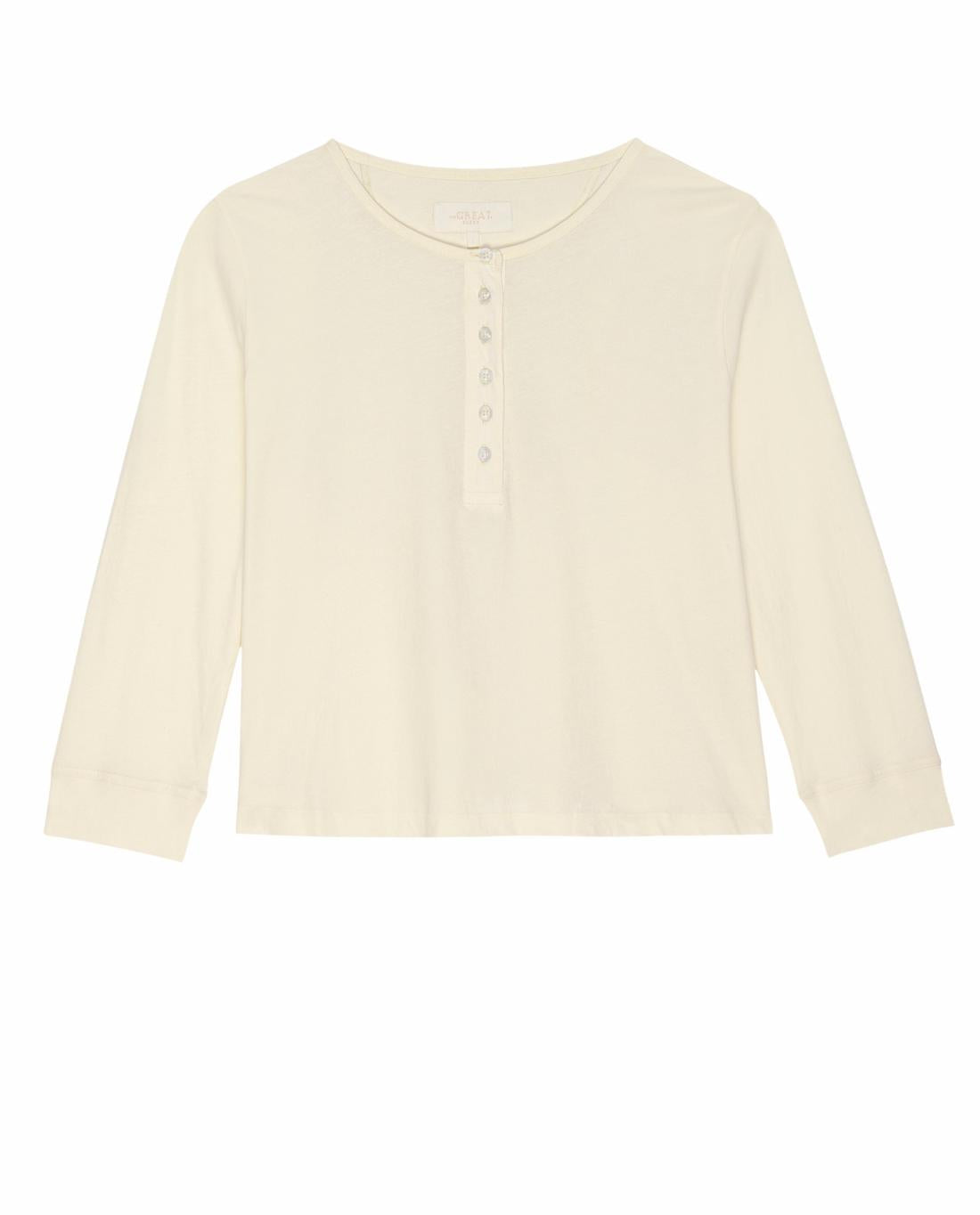 Sleep Tops | Women The Great. The Crop Sleep Henley. Washed White
