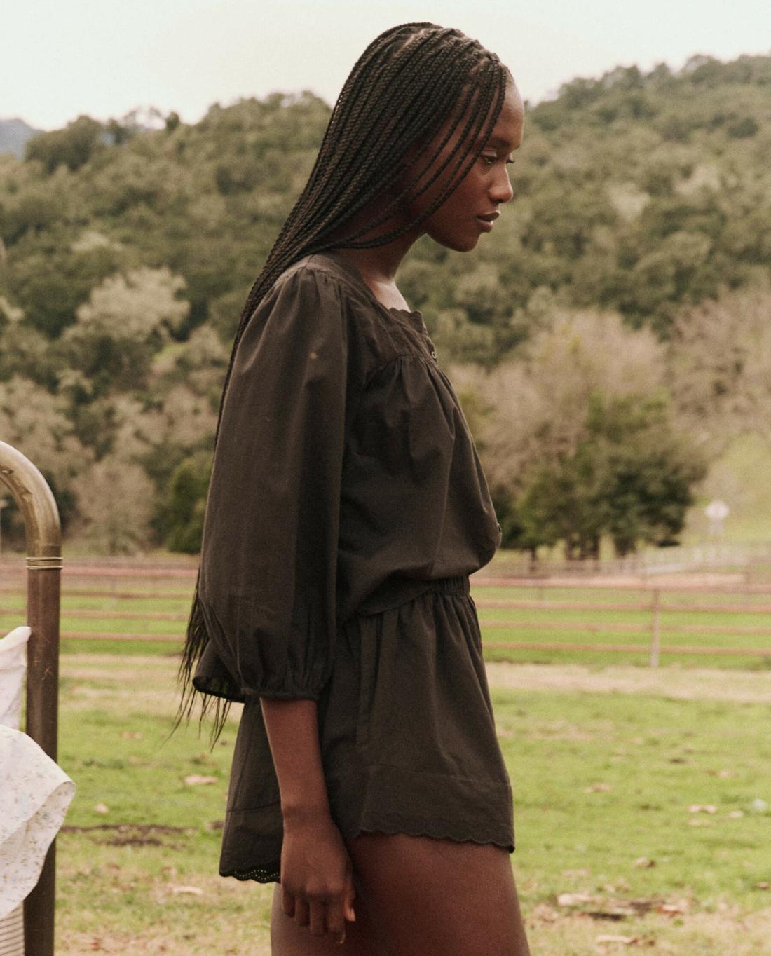 Sleep Tops | Women The Great. The Eyelet Button Sleep Top. Black