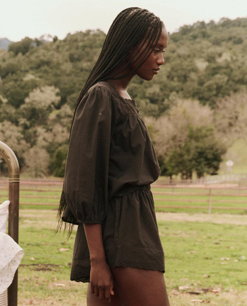 Sleep Tops | Women The Great. The Eyelet Button Sleep Top. Black