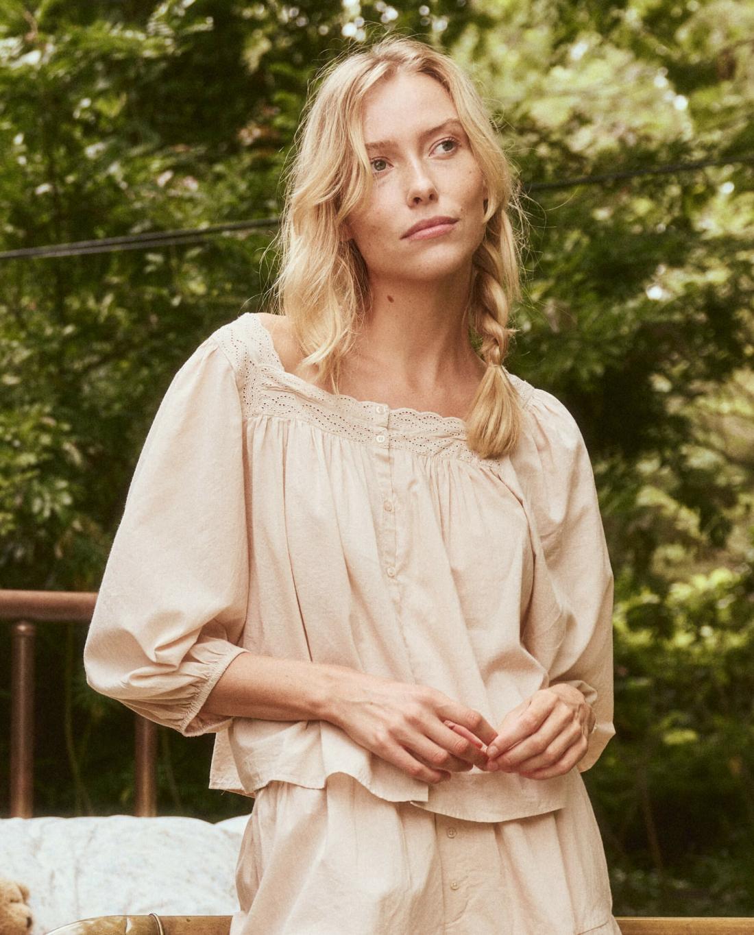 Sleep Tops | Women The Great. The Eyelet Button Sleep Top. Soft Rosette