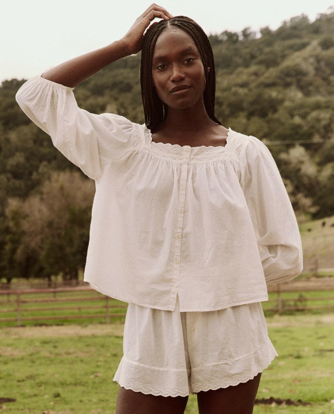 Sleep Tops | Women The Great. The Eyelet Button Sleep Top. True White