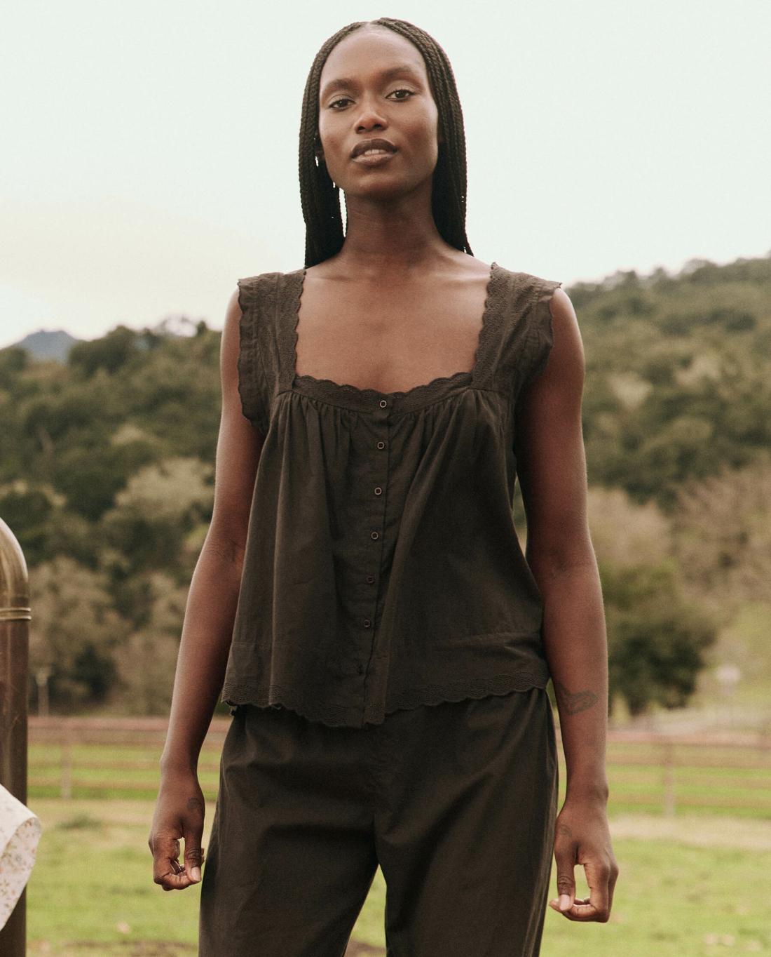 Sleep Tops | Women The Great. The Eyelet Tank. Black