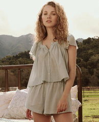 Sleep Tops | Women The Great. The Flutter Sleeve Sleep Top. Blue Star Print