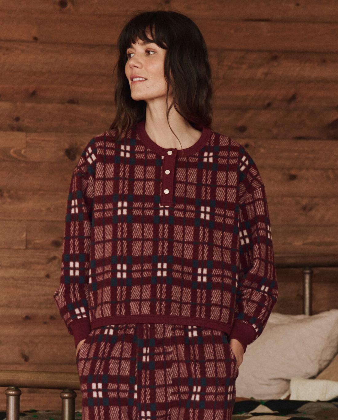 Sleep Tops | Women The Great. The Plush Fleece Henley Sleep Sweatshirt. Fireside Plaid