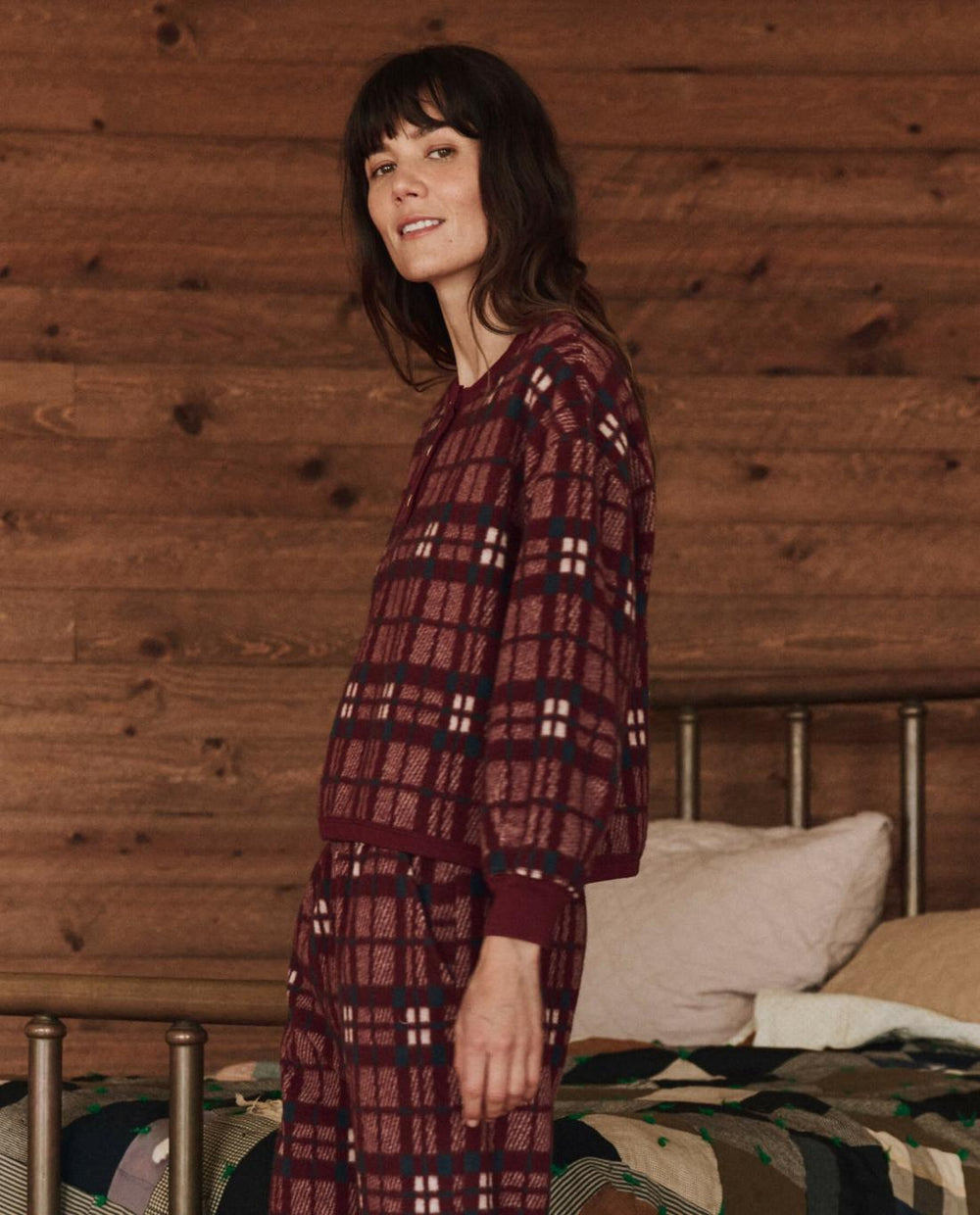 Sleep Tops | Women The Great. The Plush Fleece Henley Sleep Sweatshirt. Fireside Plaid