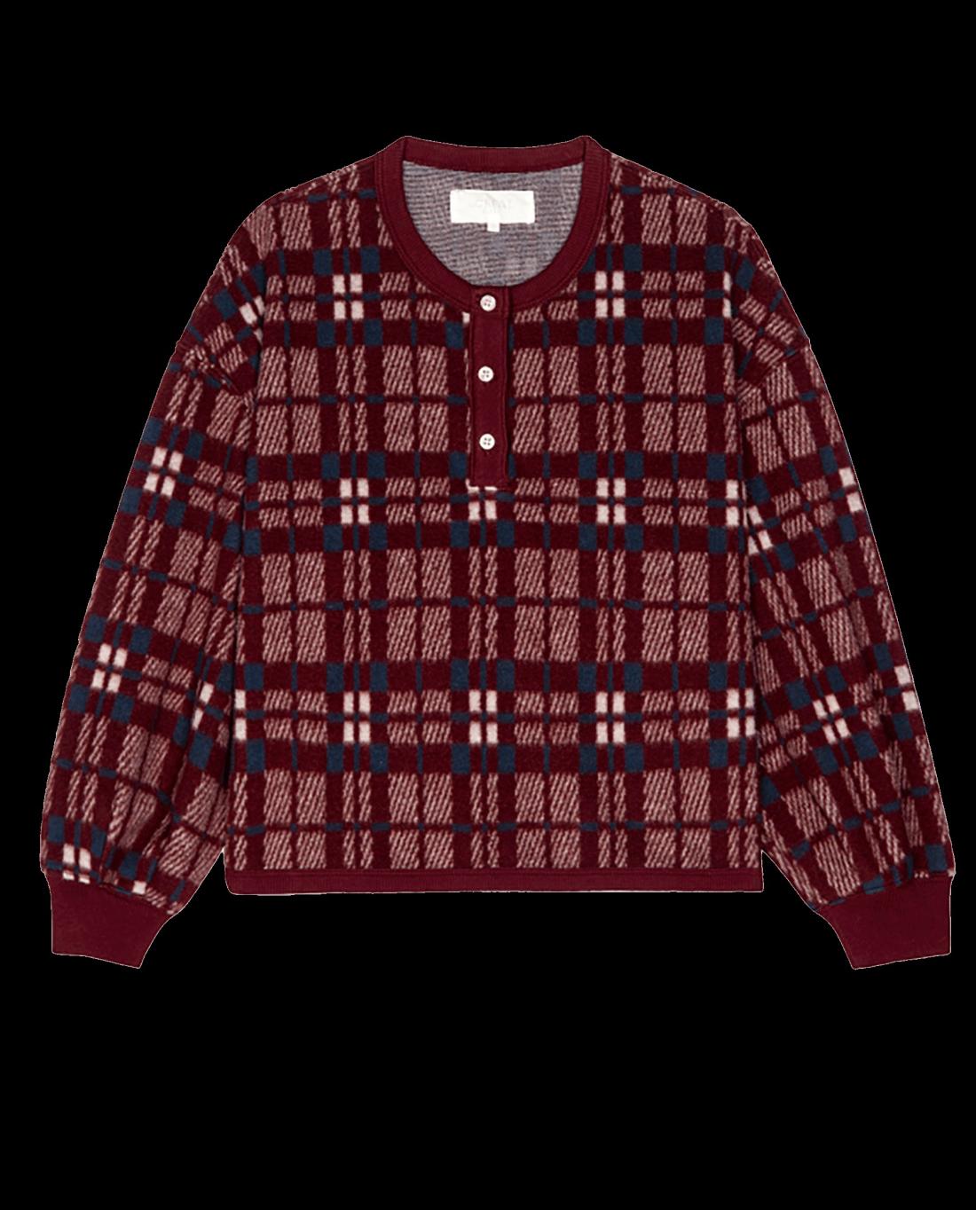 Sleep Tops | Women The Great. The Plush Fleece Henley Sleep Sweatshirt. Fireside Plaid