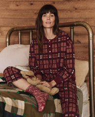 Sleep Tops | Women The Great. The Plush Fleece Henley Sleep Sweatshirt. Fireside Plaid